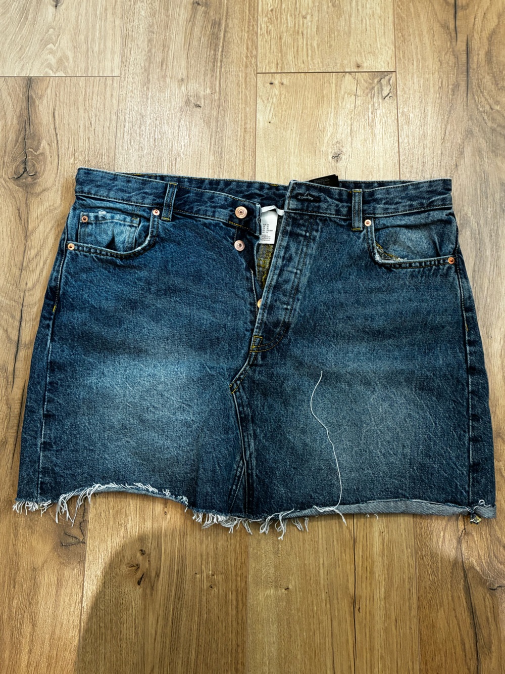 H&M Dark Blue Denim Mini Skirt with Frayed Hem